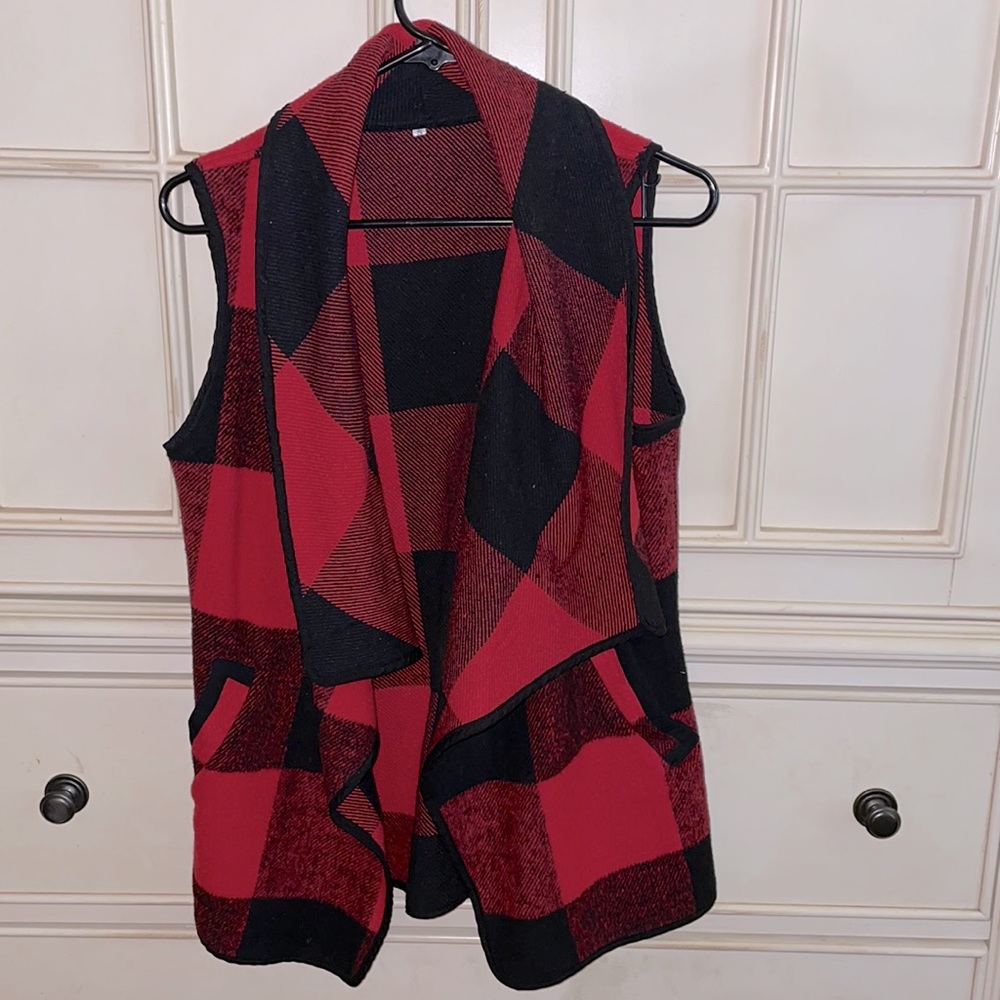 Red and black buffalo plaid vest.